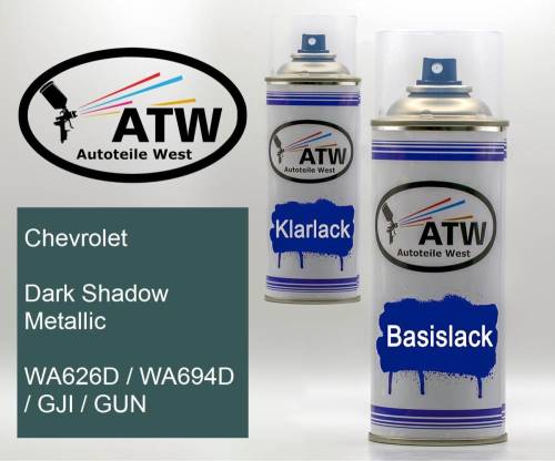Chevrolet, Dark Shadow Metallic, WA626D / WA694D / GJI / GUN: 400ml Sprühdose + 400ml Klarlack - Set, von ATW Autoteile West.